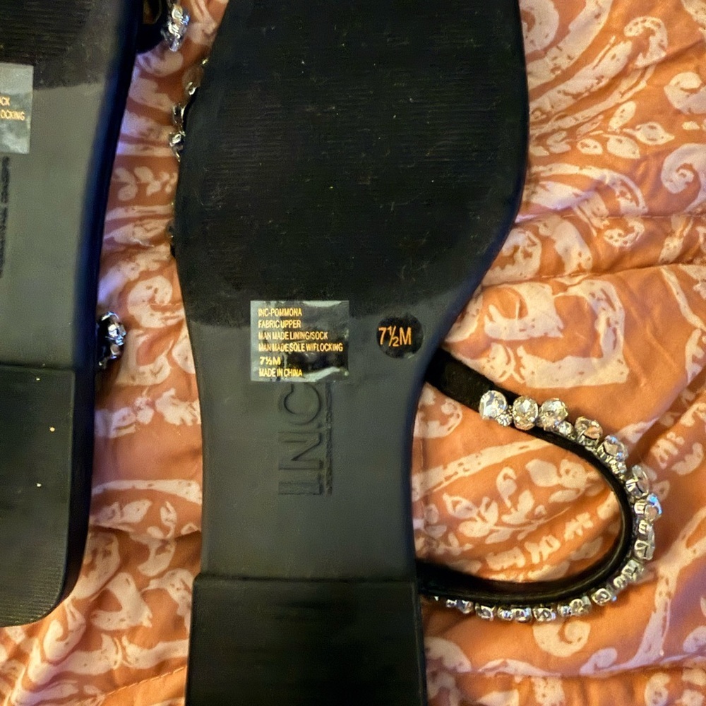 INC International Concepts Black Pomona Sandal with Rhinestone Embellishments - Picture 3 of 4